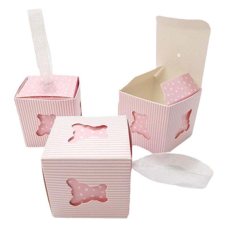 Hollow bear candy box European baby birthday Small Size candy box pink baby box in stock