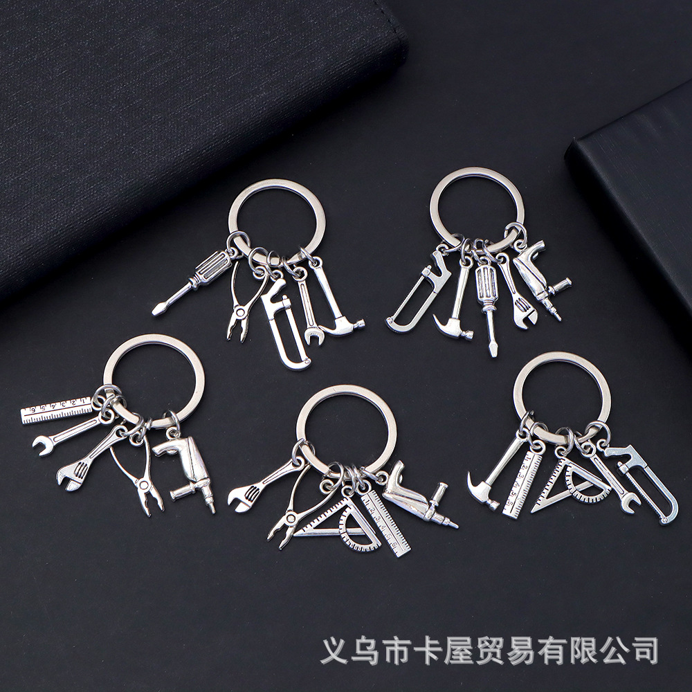 European and American DIY Hammer Screwdriver Wrench Ruler Triangle Ruler Saw Electric Drill Tool Keychain Car Bag Pendant