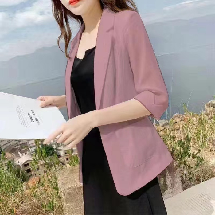 Picture of Linen Small Suit Women's Jacket Thin 2024 Summer Suit Korean Style Sun Protection Clothing Casual British Style Women's White Black