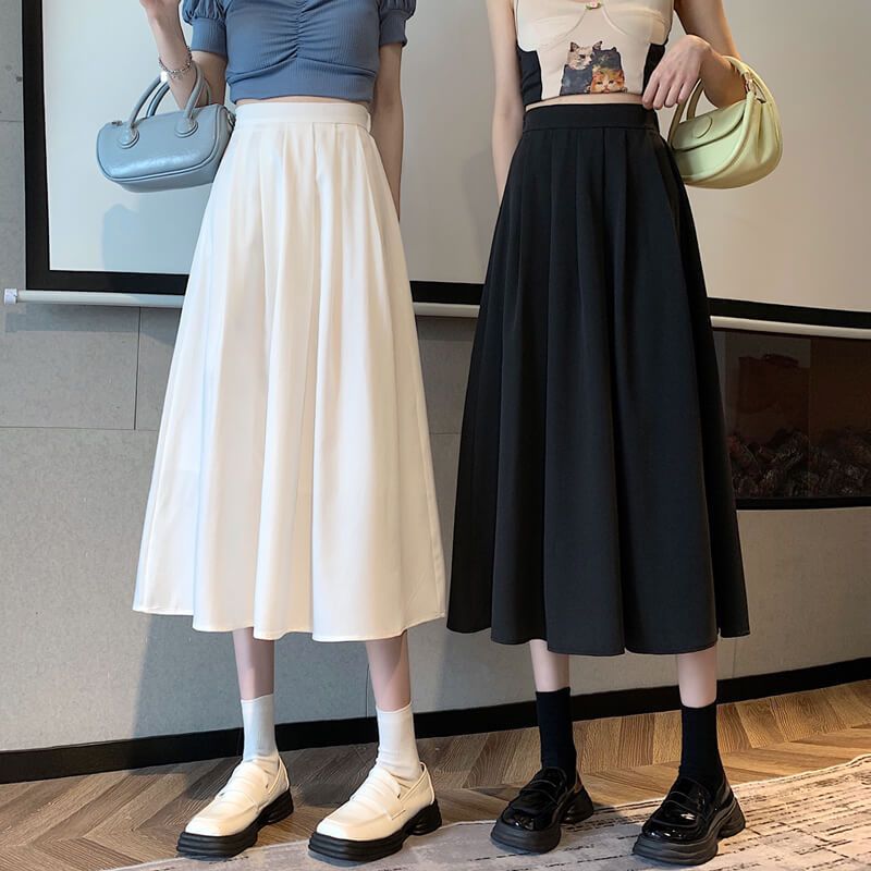 overskirt pleated skirt slim skirt spring and summer 2025 new women's A- line skirt mid-length high waist umbrella skirt