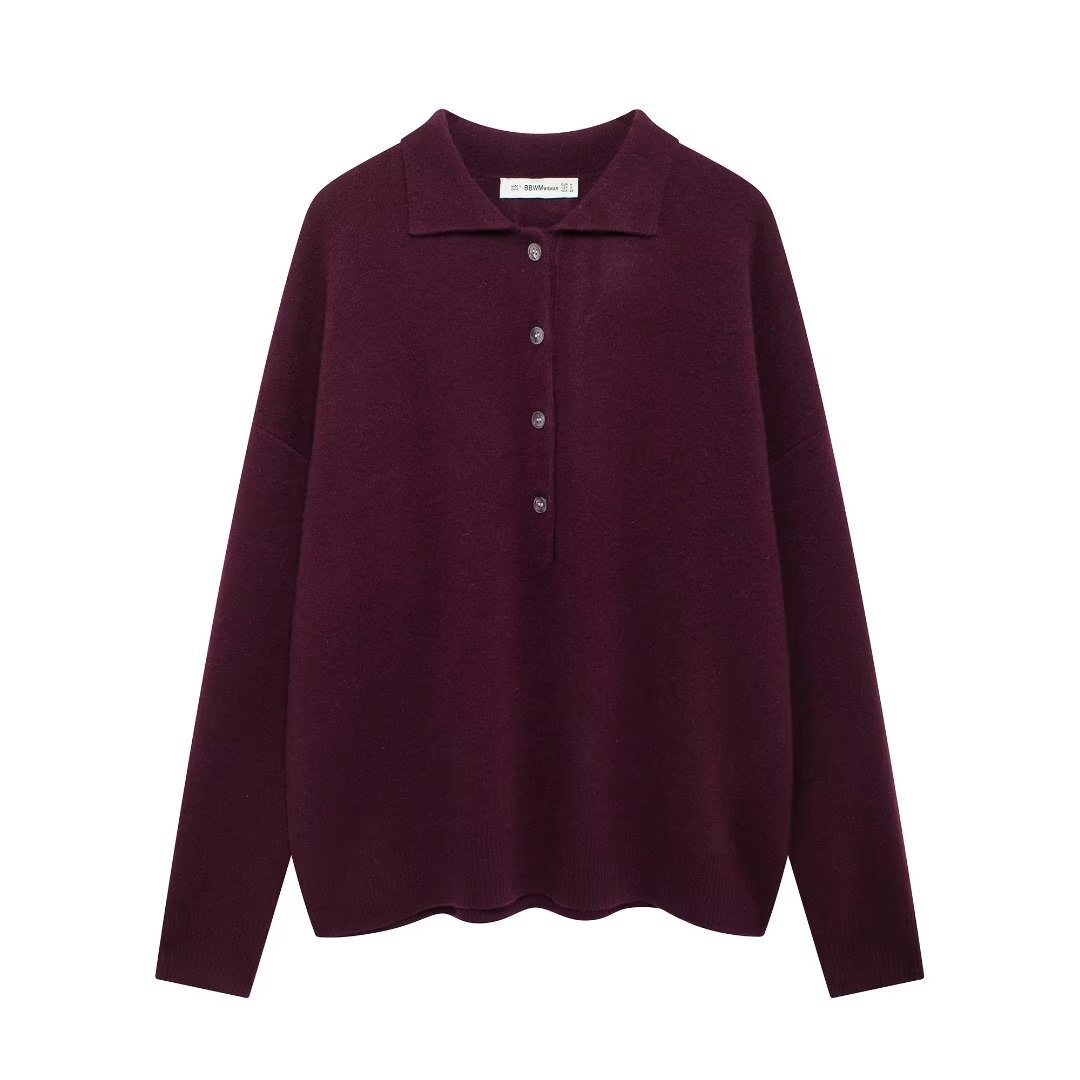 European and American Amazon Cross-Border Wholesale 2024 Autum New Fashion Versatile Solid Color Long-Sleeved Loose Knitwear