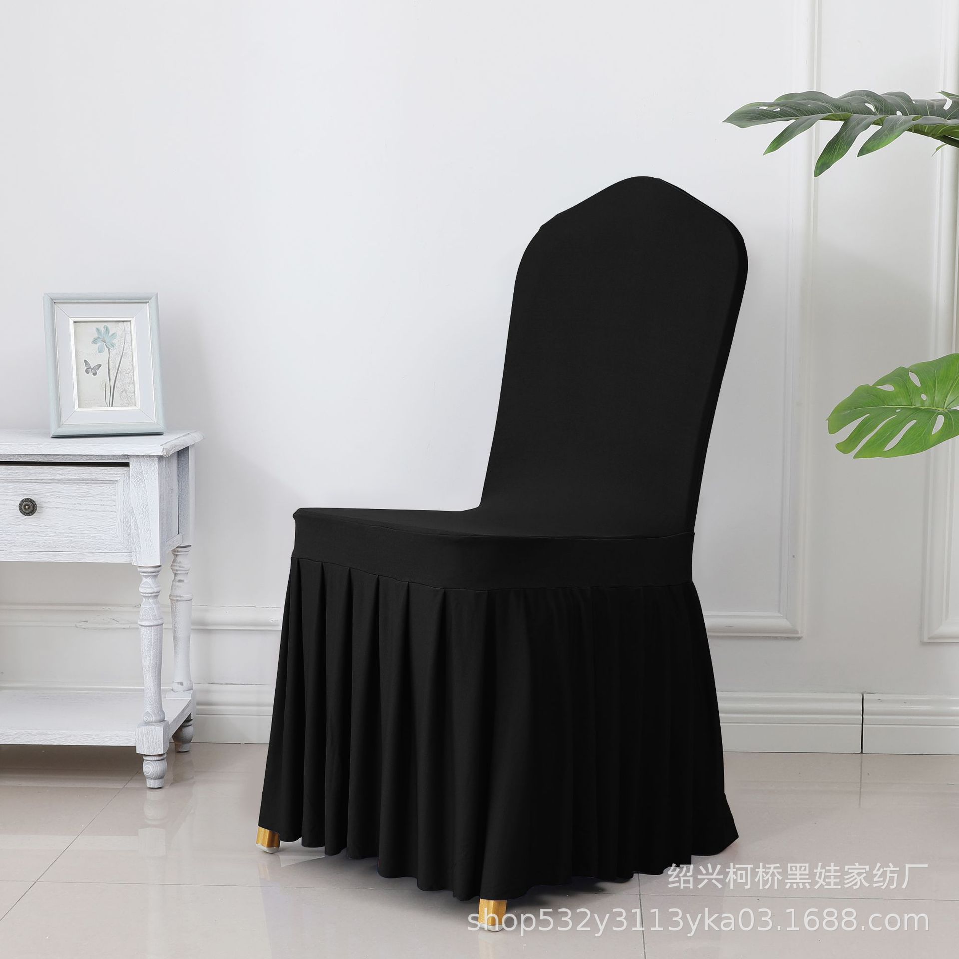 Picture of Chair Cover Thickened Stretch Pleated Skirt Dining Chair Cover Hotel Wedding Banquet Event Stool Cover Hotel Cloth