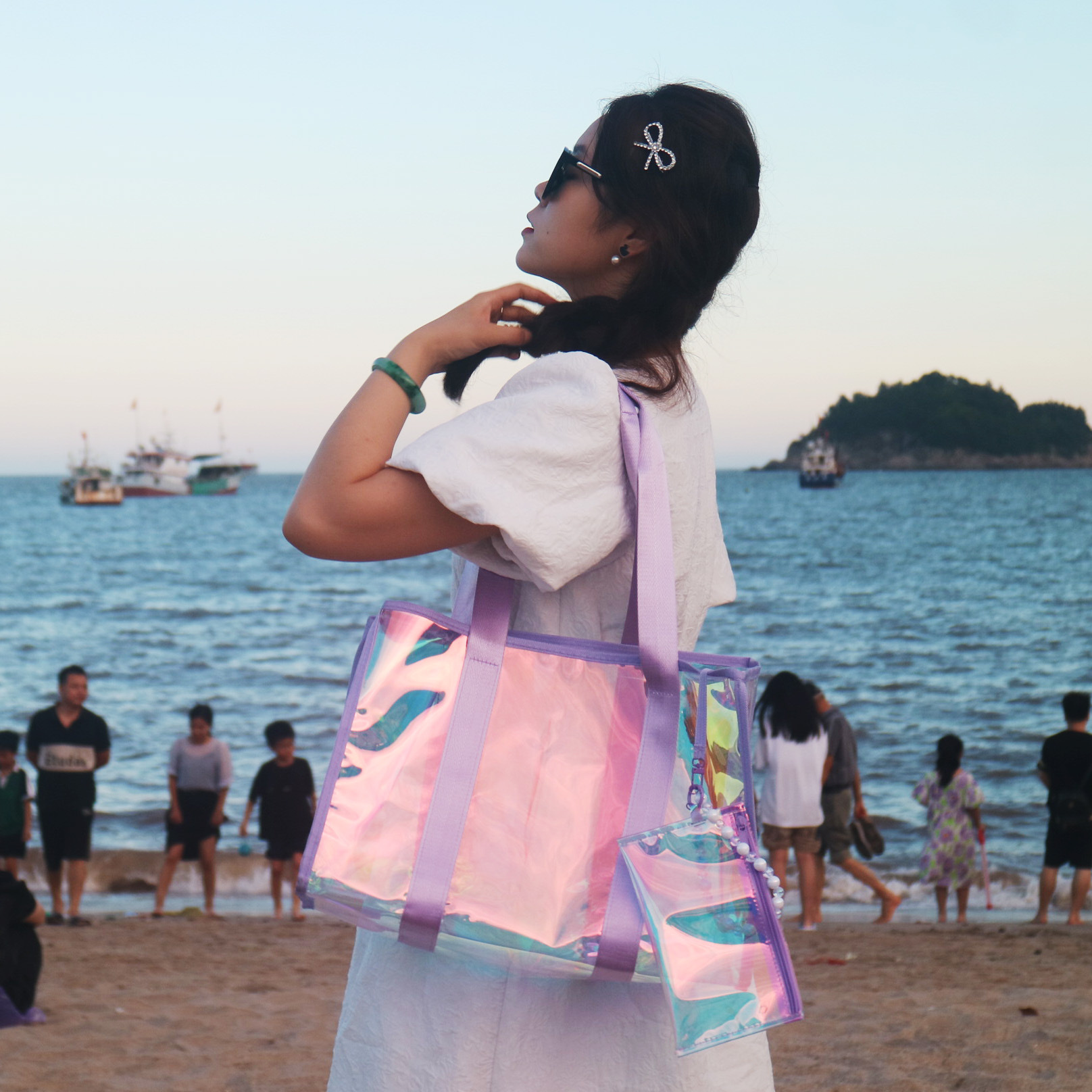 Amazon Laser Bag Colorful Bag Beach Bag Pvc Transparent Satchel Gift Waterproof Bag Custom Printed Logo