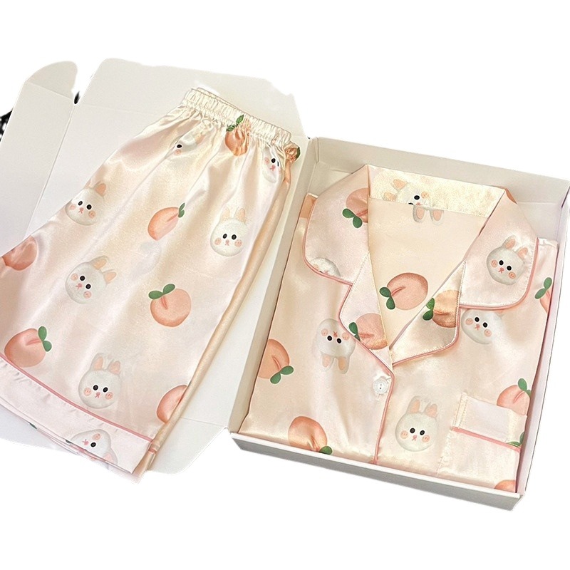 High-grade Panda Ice Silk Pajamas Women's 2024 Summer New Thin Short-sleeved Shorts Two-piece Casual Home Clothes