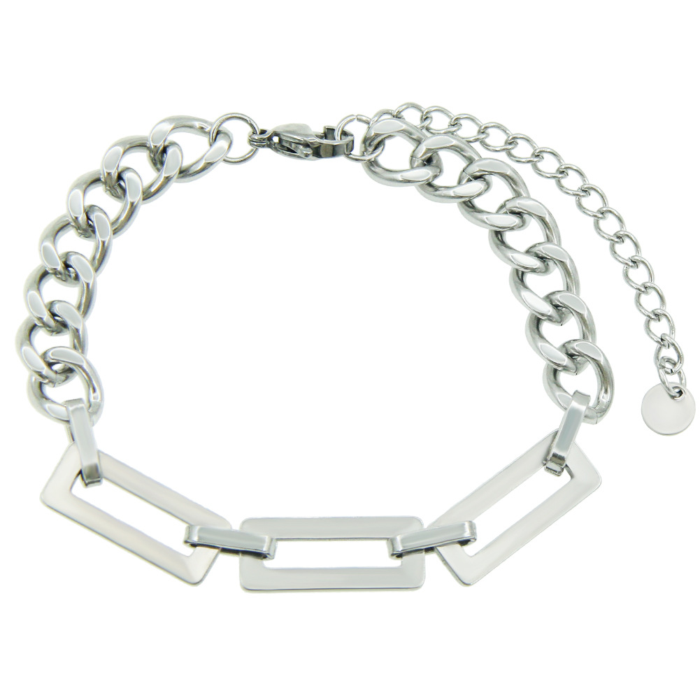 European and American hip hop neutral style sweet cool rectangular accessories stitching bracelet bracelet glossy titanium steel Cuban chain bracelet