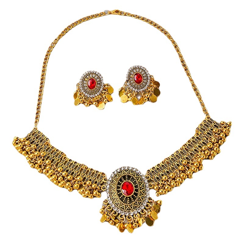 Europe and the United States cross-border supply full of pearl sequins beautiful flash vintage necklace suit earrings personalized color matching earrings chain