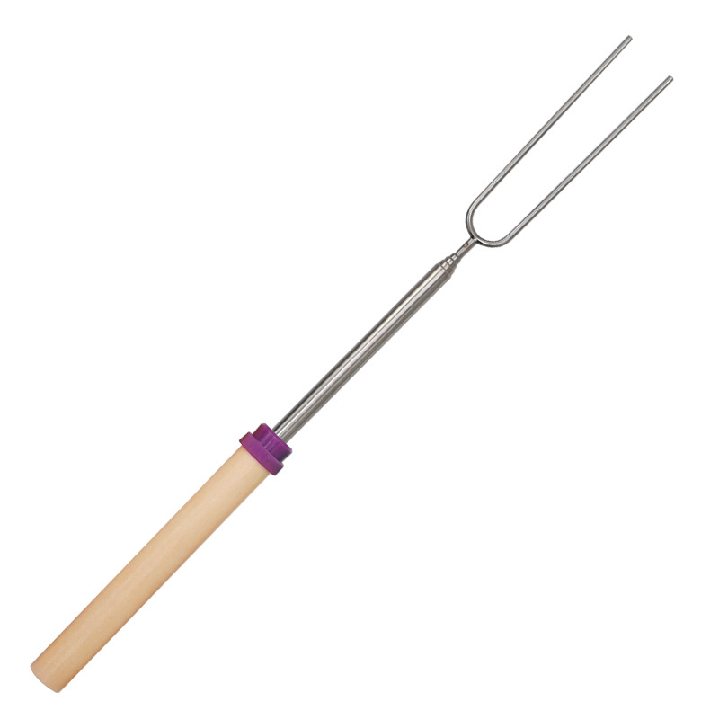 Picture of Yibo Bbq Outdoor Bbq Stainless Steel Telescopic Barbecue Fork U-Shaped Wooden Handle Barbecue Stick Barbecue Fork Barbecue Skewer