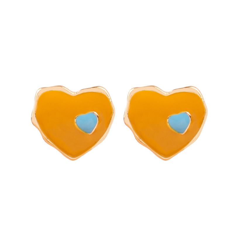 Picture of S925 Silver Needle Heart-Shaped Color-Blocking Stud Earrings, Simple and Delicate Women's Earrings, New Versatile Trendy High-End Earrings B855X