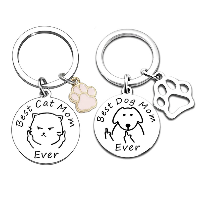 Stainless steel lettering dog tag best dog/cat mom ever cat claw accessories, pet keychain