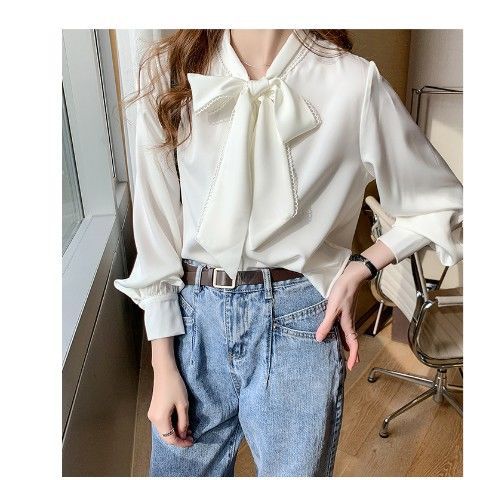 Picture of Shirt Women's Spring Imitation Satin Chiffon Shirt Women's Bow Loose Long-Sleeved Style Shirt