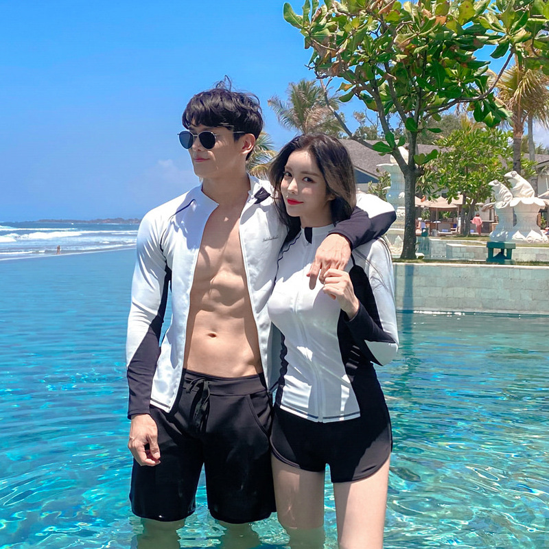 2024 New Korean style diving suit couple swimsuit split boxer Conservative long sleeve sun protection Sports cross-border swimsuit