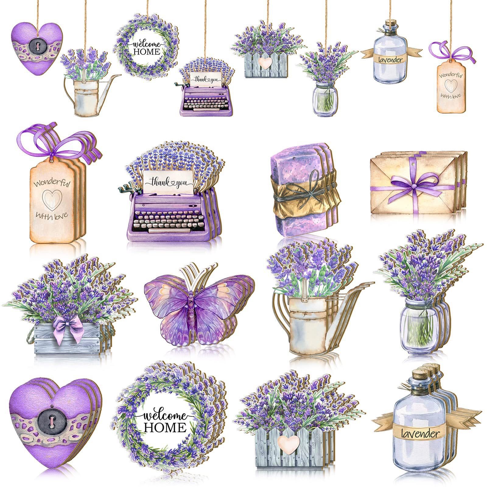 Cross-border new wooden 12 pieces suit lavender holiday home decoration party supplies gift tag hanging outfit
