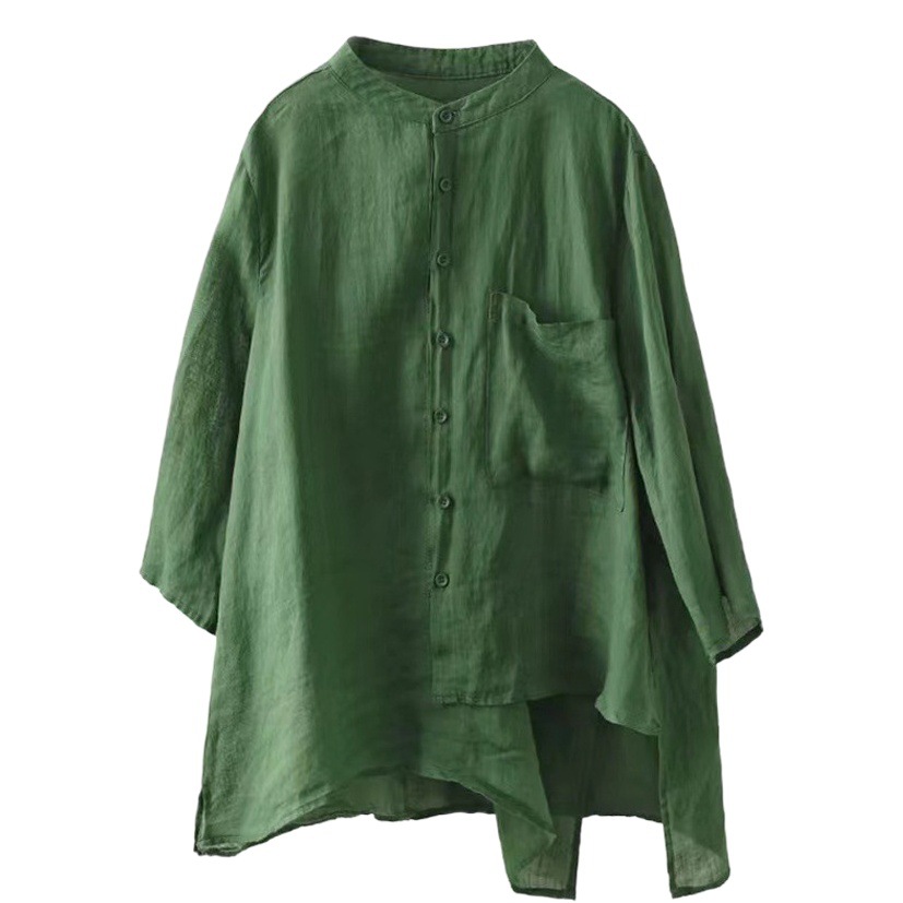 Picture of Cotton and Linen Shirt Women's 2024 Spring and Summer New Retro Design Sense Niche Seven-point Sleeve Loose Belly Covering Thin Top