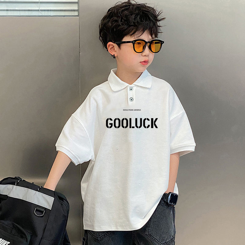 Picture of Boys' short-sleeved T-shirt 2023 Summer Children's western style lapel fashion loose cartoon printed polo shirt top fashion