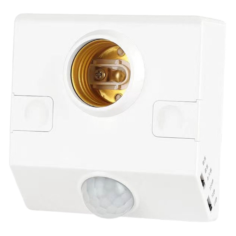 Human Body Sensor Lamp Holder Infrared Sound and Light Control E27 Lamp Holder Corridor Type 86 Intelligent Delayed Screw Mouth Flat Lamp Holder