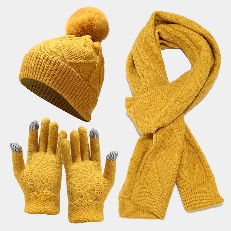 Picture of European and American New Adult Hat Scarf Gloves Three-piece Set Autumn and Winter Outdoor Cold-proof Warm Thickened Knitted Hat Set