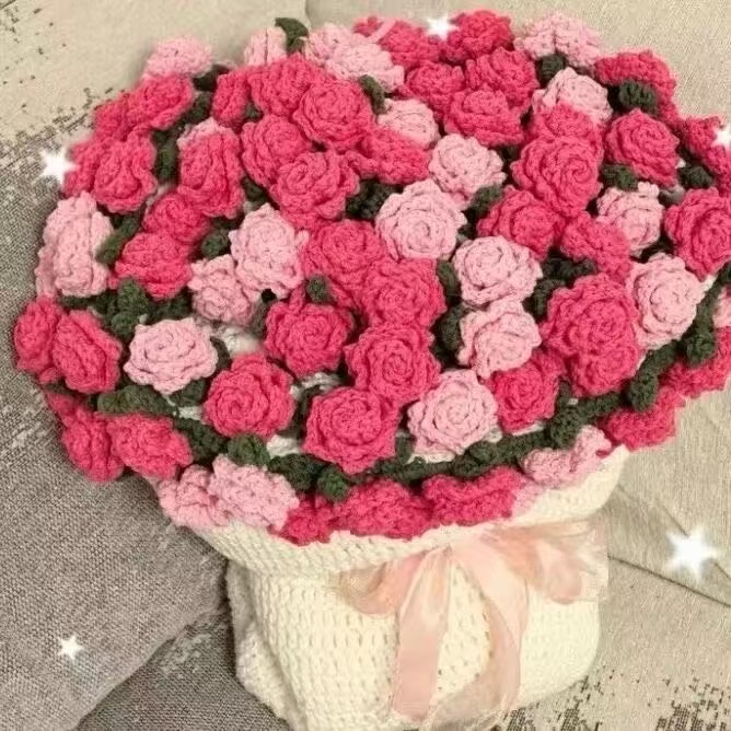 Picture of Pointed Rose Bouquet Blanket Pure Hand Woven DIY Wool Material Pack Creative Crochet Flower Blanket Gift