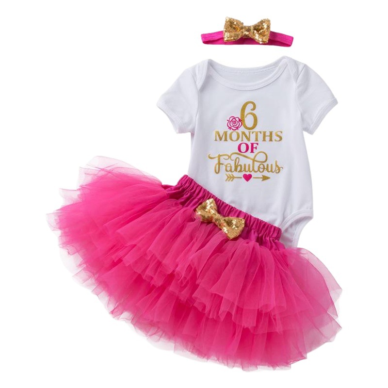 Baby Girl Holiday Clothing Baby Half Year Old 2 Year Old Birthday Clothing Summer Short-Sleeved Harem Skirt Hair Accessories Set