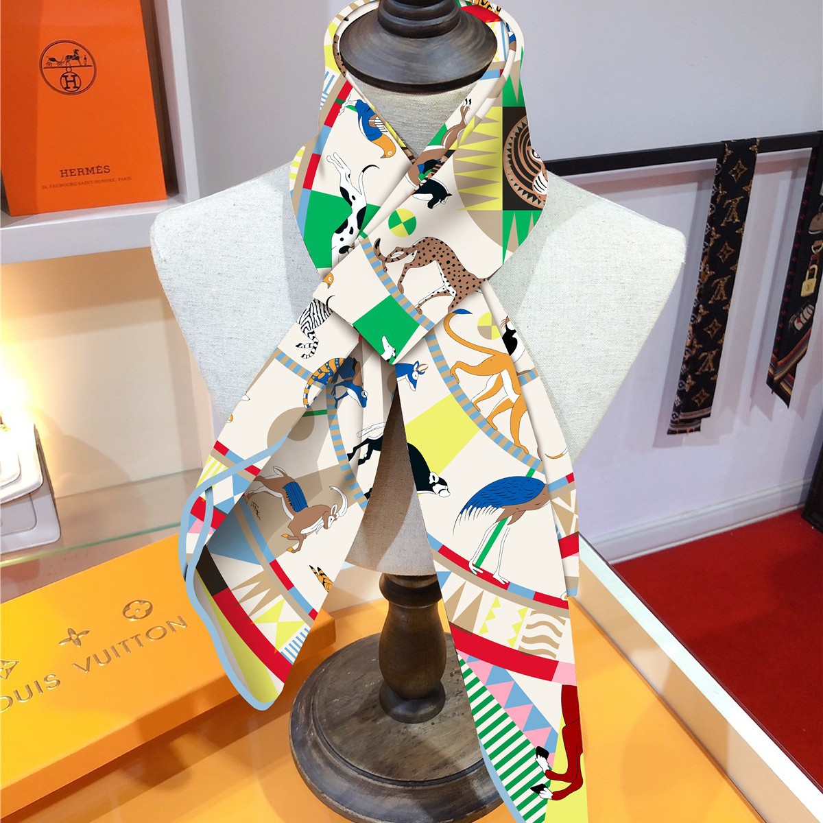 Picture of Cross-Border New Animal Carousel Print 90 Square Scarf Women's Fashion Twill Elegant Scarf Decorative Silk Scarf Scarf