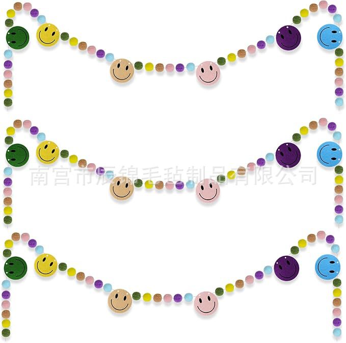 Picture of Bohemian Smiley Face Felt Banner Colorful Garland Party Decoration Theme Bunting Home Decoration Cute