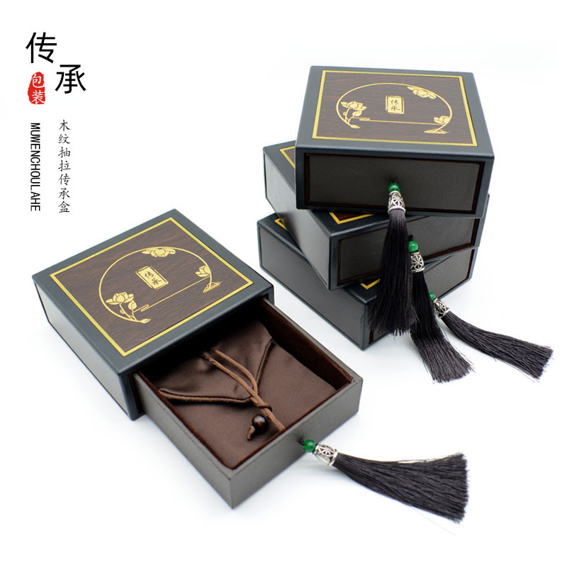 Ancient Method Jewelry Jade Jewelry Heritage Gift Box Buddha Beads Bracelet Bracelet Wen Play Handlebar Wood Grain Packaging Box