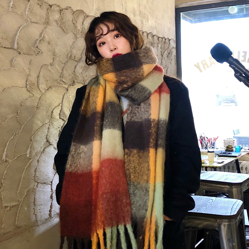 Rainbow Scarf Women's Autumn and Winter Imitation Cashmere ins Plaid All-Match AC Same Style Dual-Use Thick Warm Neck Fashion