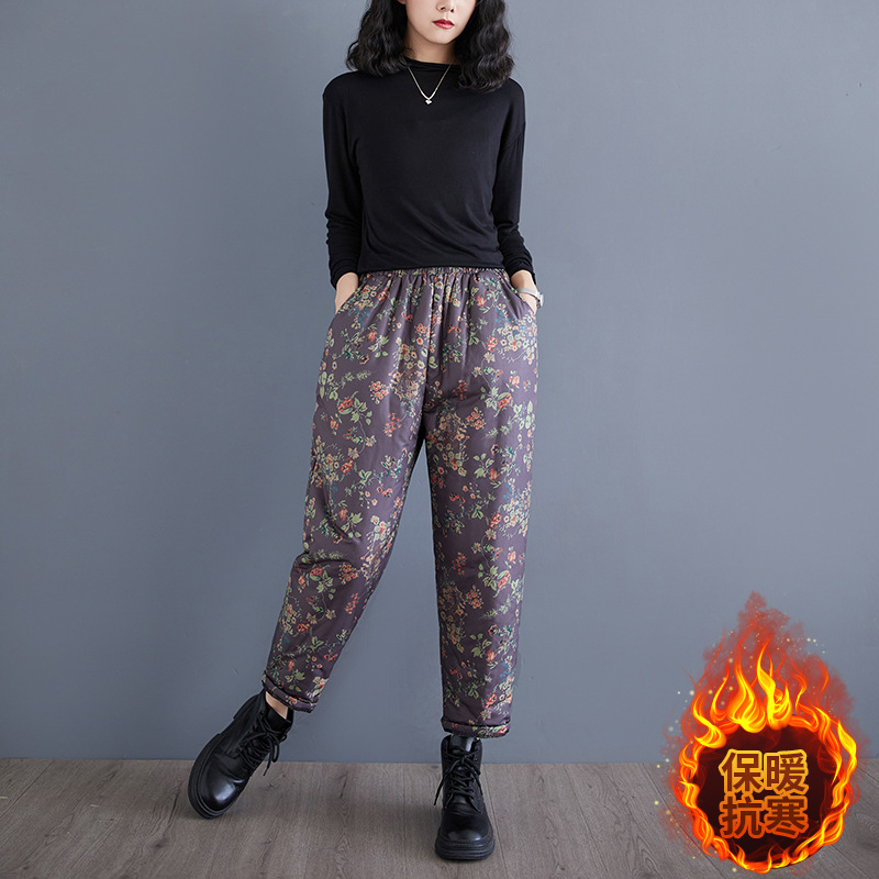 Real Shot Cotton Thickened Cotton Pants Autumn and Winter Wide Leg Pants Loose Casual plus size Women's Pants