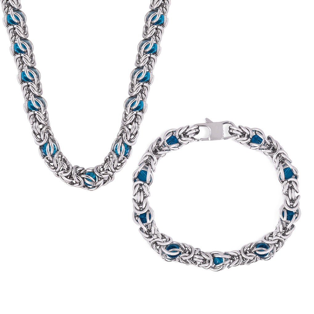 New Chinese style trendy men's bracelet titanium steel Cuban thick chain chain personality temperament men's necklace jewelry suit