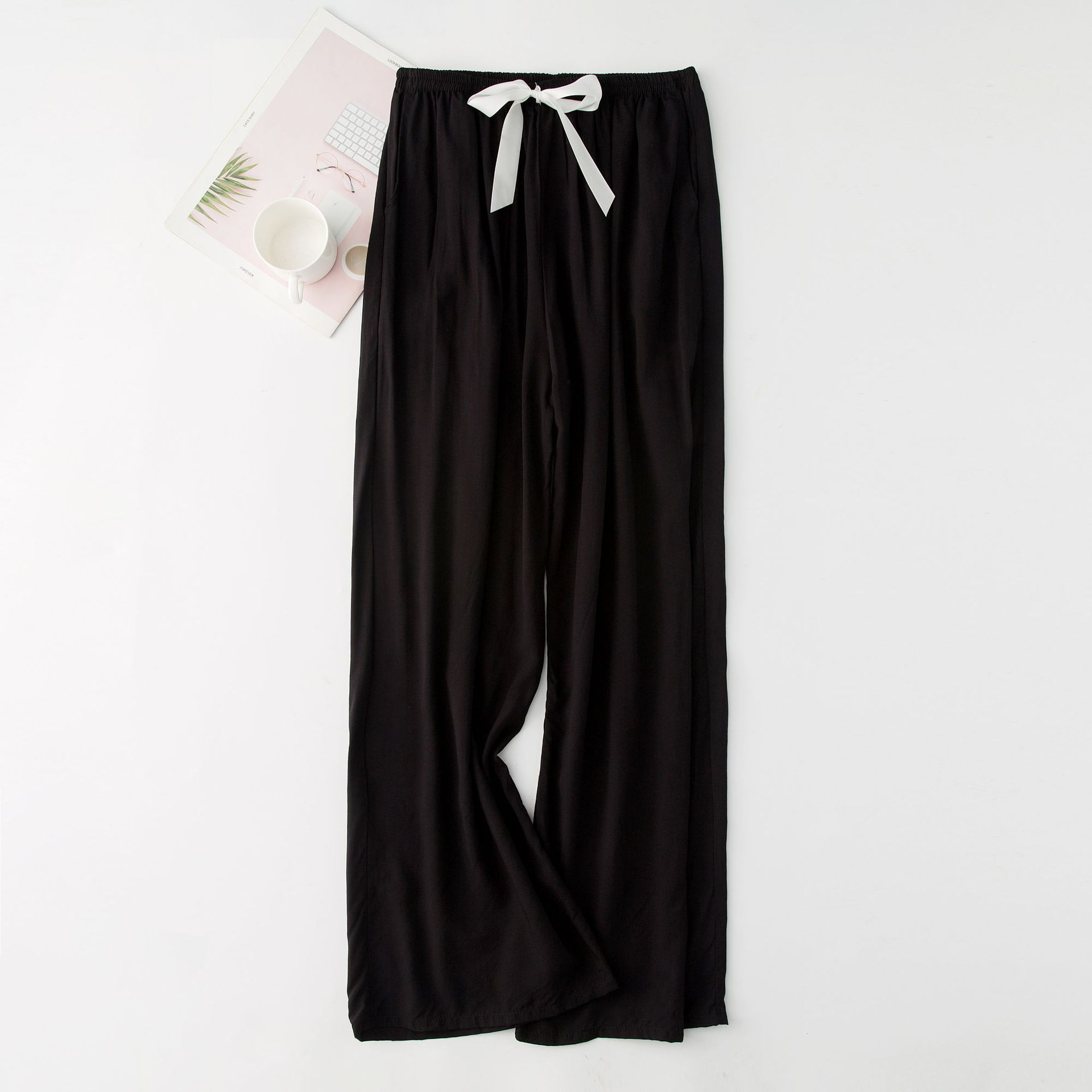 Picture of Cotton Silk Pajama Pants Women's Summer Thin Black and White Cartoon Style Wide Leg Pants Large Size Loose Outer Wearing Foreign Trade Beach Pants