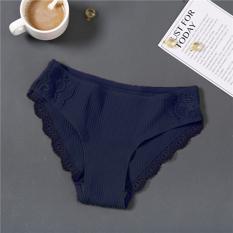 Picture of AliExpress youth underwear women's striped student cotton lace briefs mid-waist solid color women's underwear