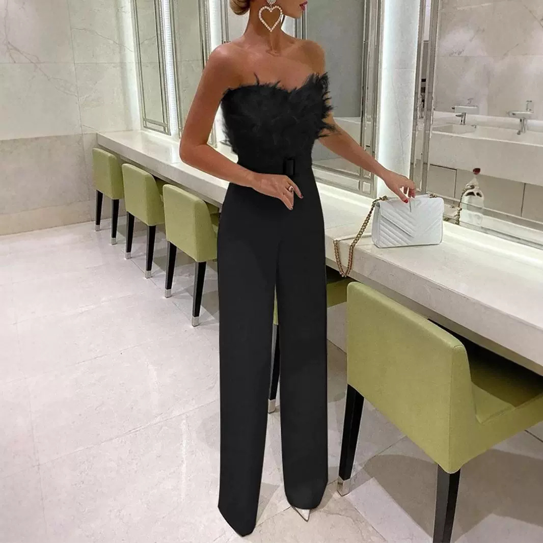 New European and American cross-border AliExpress Amazon independent station feather tube sexy fashion jumpsuit