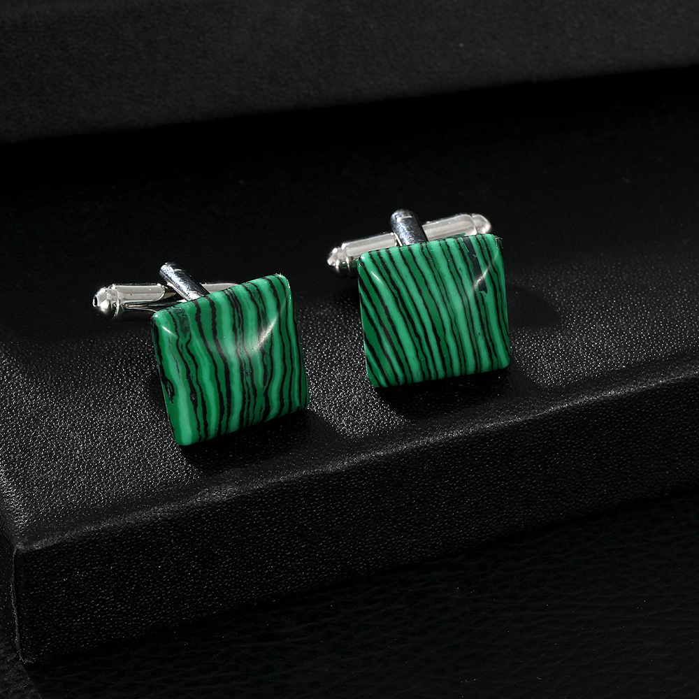 Europe and the United States cross-border new natural green striped cufflinks creative personality crystal men's French shirt cuff accessories