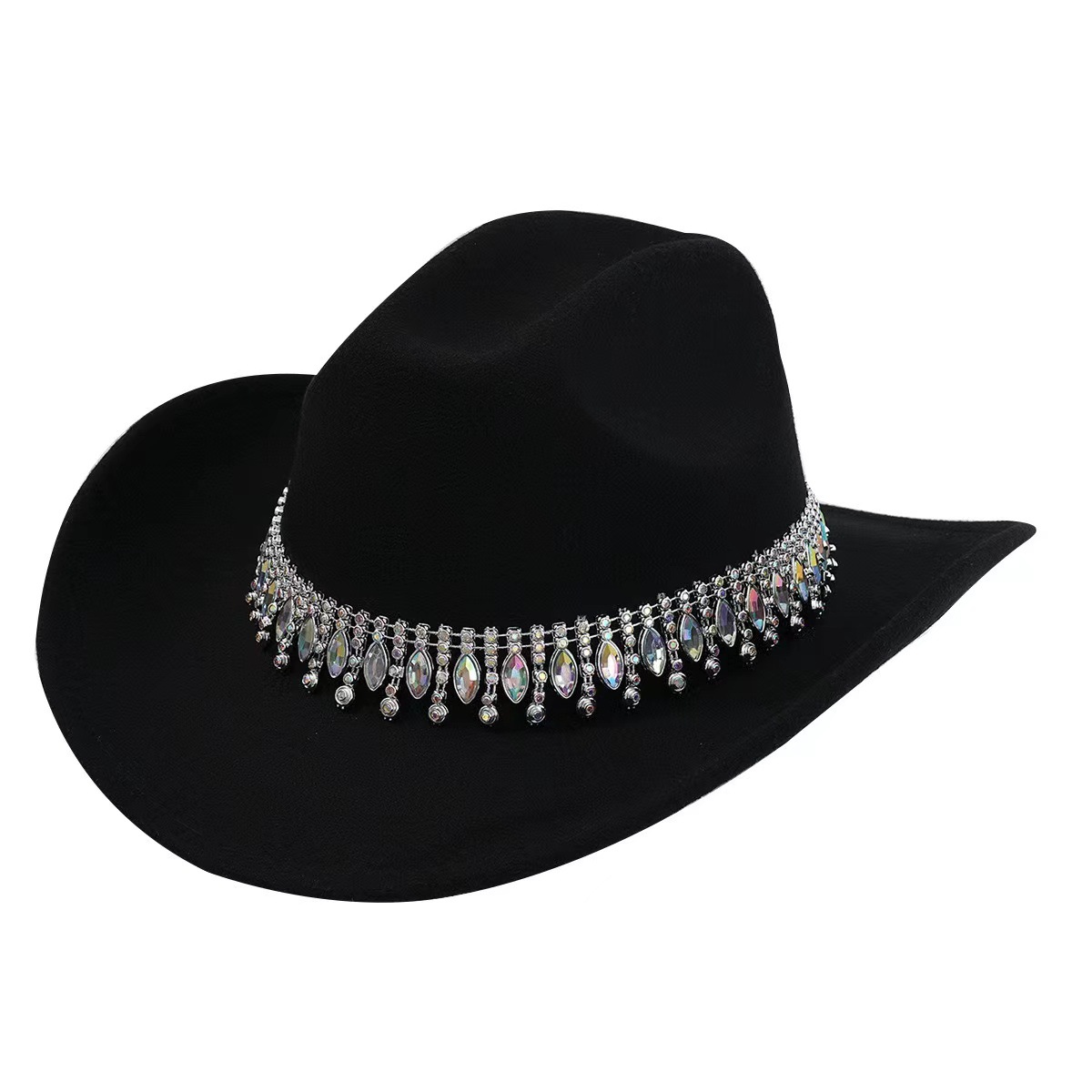 Picture of Rhinestone Accessories Top Hat Men's High-End Felt Western Cowboy Hat Large Brim Hat Women's Summer Jazz Hat