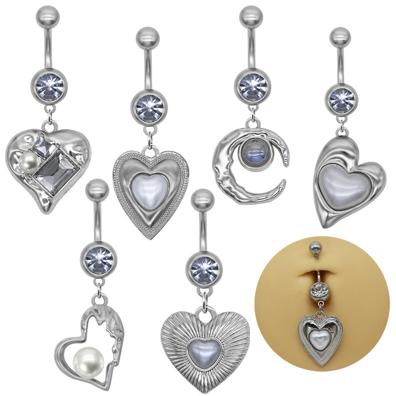 Gaibei Europe and the United States cross-border cold wind special-shaped heart-shaped belly button ring round white hanging head belly button nail nail nail nail nail nail nail nail decoration