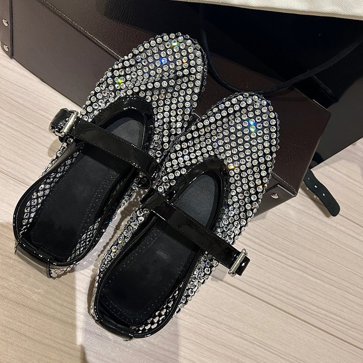 High version ~ small temperament hollow rhinestone ballet shoes 2025 new women's Joker buckle shallow mouth shoes