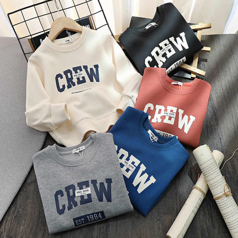 Picture of Cotton Children's Wear Boy's Letter Printed Sweatshirt Large Children's Loose All-match Casual Western Style T-shirt Spring and Autumn Thin Top