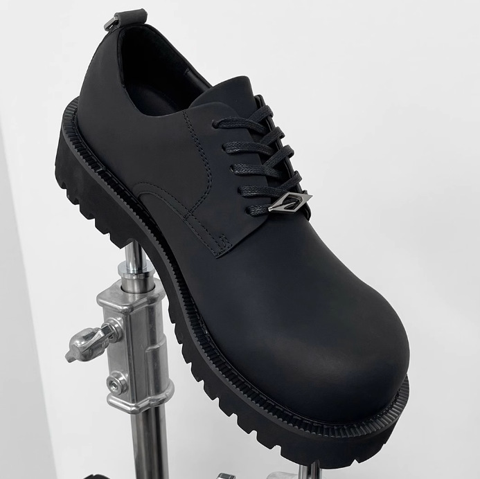 Xiaozhong Thick-soled Square Toe Derby Shoes Men's High-end British Style Hair Stylist Leather Shoes Cowhide All-match Business Casual Shoes