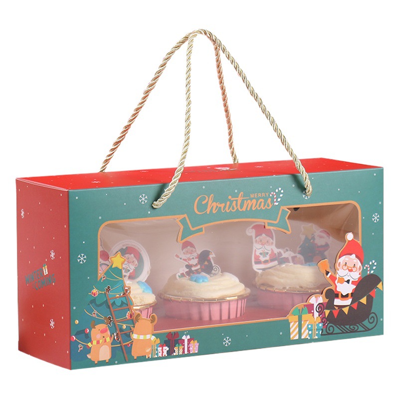 Christmas 3-grain rope paper cup cake box window transparent Moffin box Christmas apple packaging baking packaging