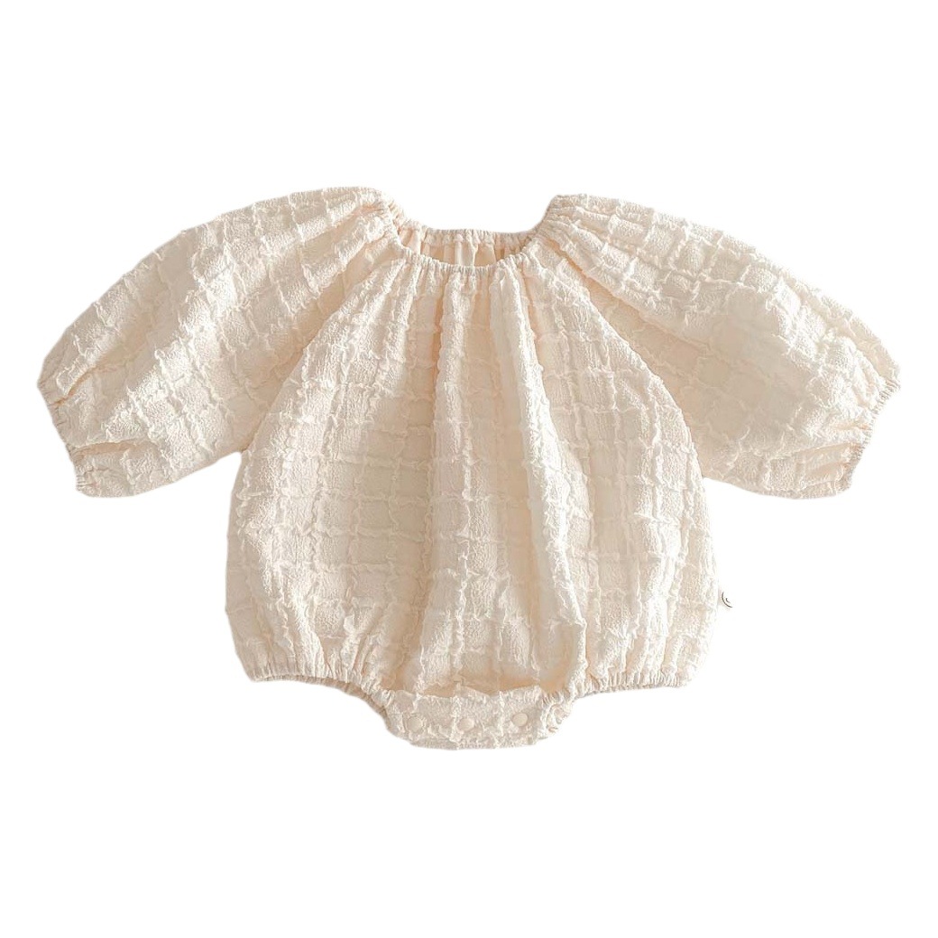 Korean Style Spring Baby Girl Fungus Pure Color Jumpsuit Baby Romper Puff Sleeve Long-Sleeved Dress Sister Outfit