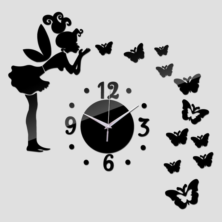 Butterfly Fairy DIY clock Living Room Acrylic Mirror Wall Sticker Wall Clock Mute Creative Decorative Home Clock