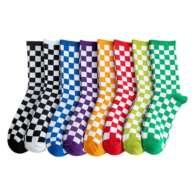 Socks for Women in Autumn and Winter New Internet Celebrity Ins Style Women's Socks Checkerboard Fashion Mid-Calf Socks Plaid Women's Socks Wholesale