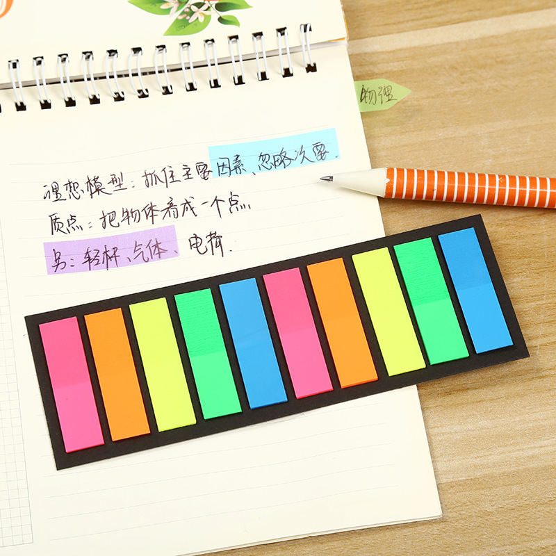 Picture of Fluorescent PET waterproof note sticker student pagination color transparent sticky note Arrow label indicator index sticker