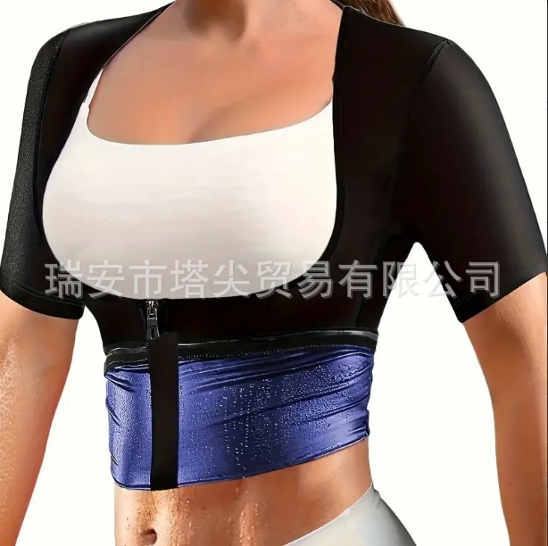 Picture of Body shaping clothes top long short sleeve thin arm zipper belly contracting stomach contracting back girdling running yoga fitness sweat