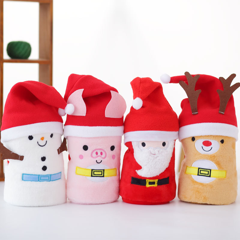 Christmas Gifts Creative Cartoon Santa Claus Elk Snowman Christmas Piggy Hat Flannel Blanket Wholesale