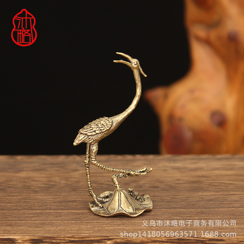 Picture of Vintage brass crane decoration rockery bonsai landscape landscape landscape landscape crane small decoration office desktop tea pet incense holder