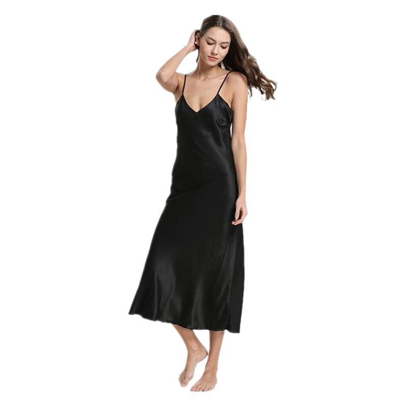 Simulated Silk Pajamas for Women, Summer Suspender Nightgown, Sexy V-Neck Long Pajamas, Cross-Border Popular Home Nightgown