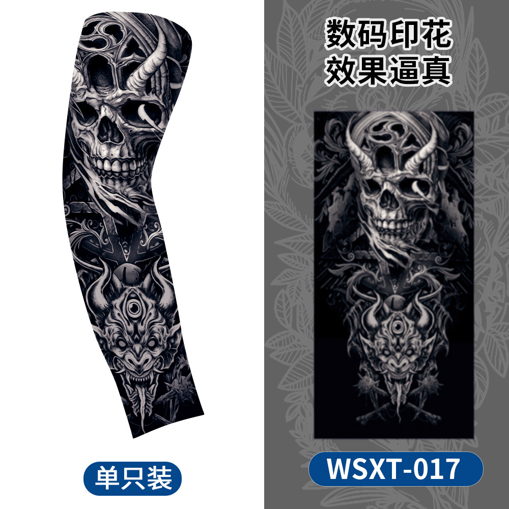Picture of Summer Riding Sunscreen Tattoo Sleeve Simulation Tattoo Quick-drying Arm Protector Outdoor Sports Sunshade Breathable High Elastic Ice Sleeve