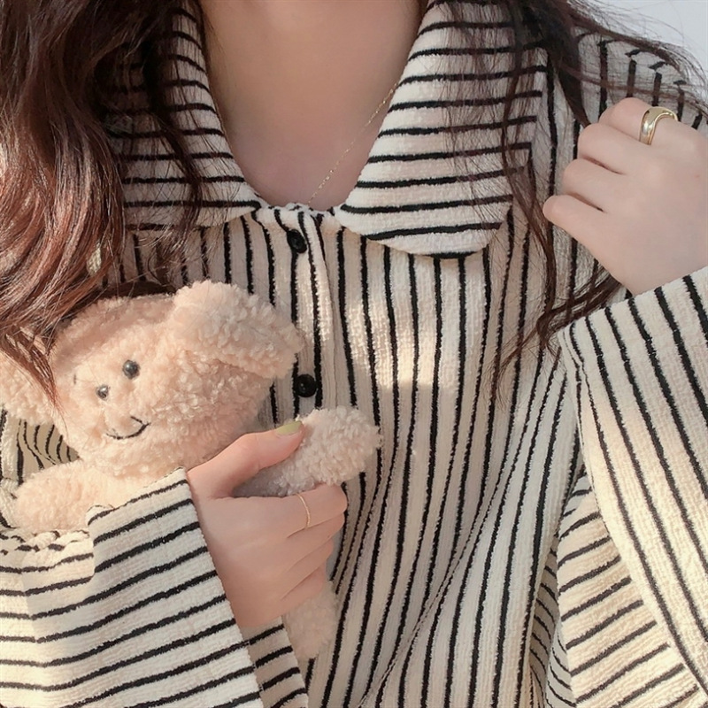 Cross-border special for autumn and winter new women's Korean-style New striped pajamas casual long-sleeved trousers warm homewear suit