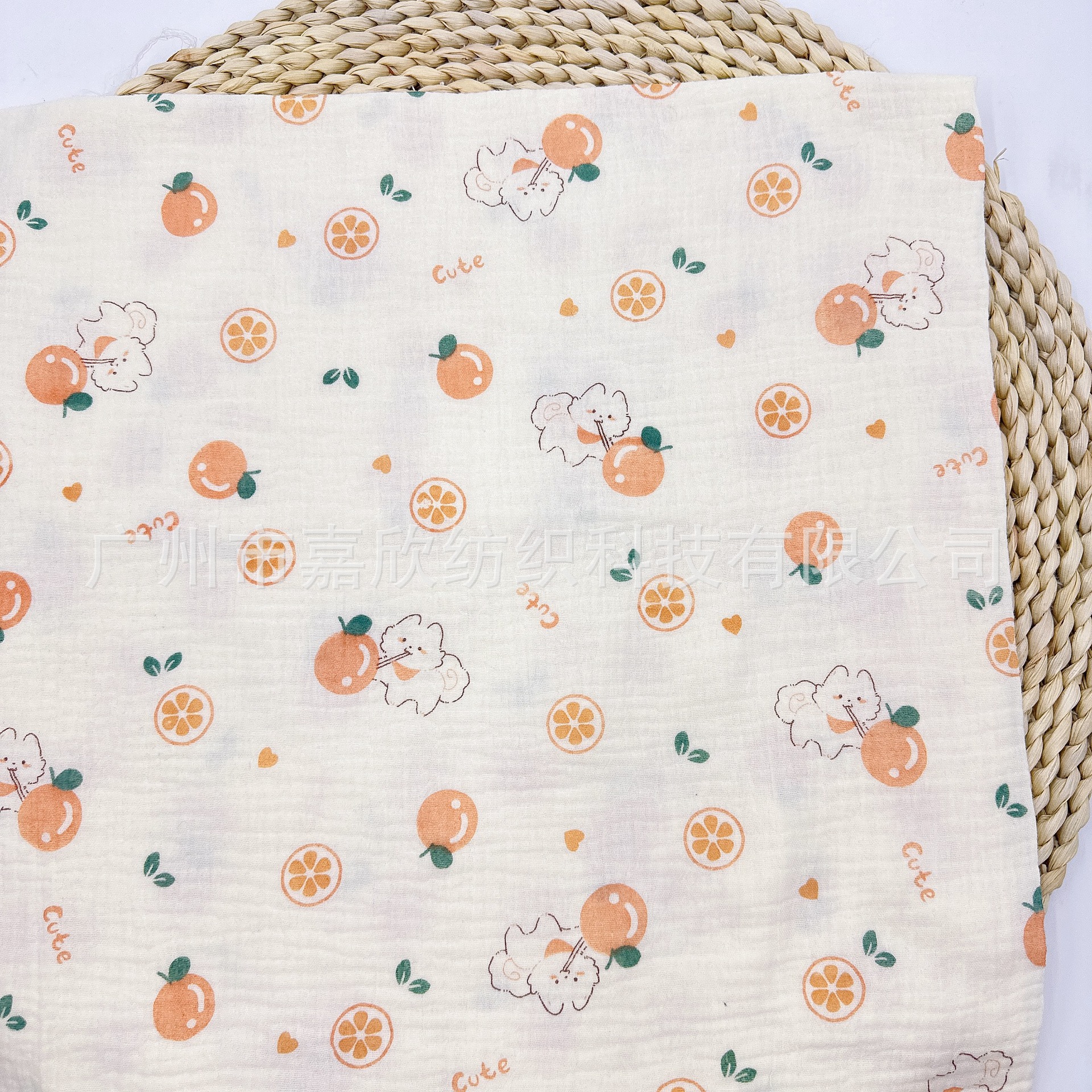 Cotton Double Gauze Printed Orange Cat Fabric Baby Gauze Baby Clothing Pajamas Blanket Fabric