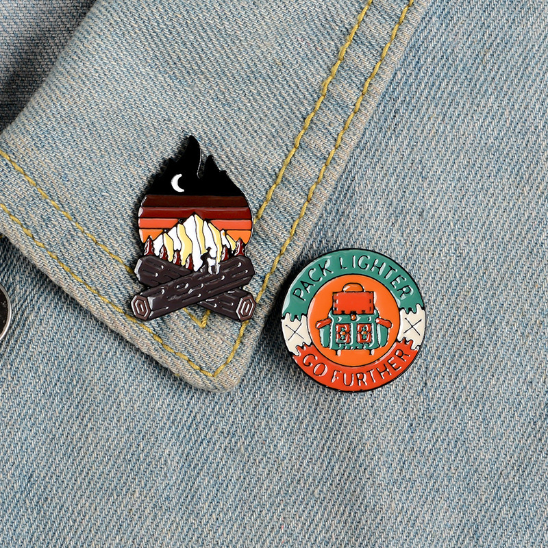 Picture of Oil dripping paint alloy brooch heart Cup EXPLORE outdoor adventure ticket hourglass pin brooch